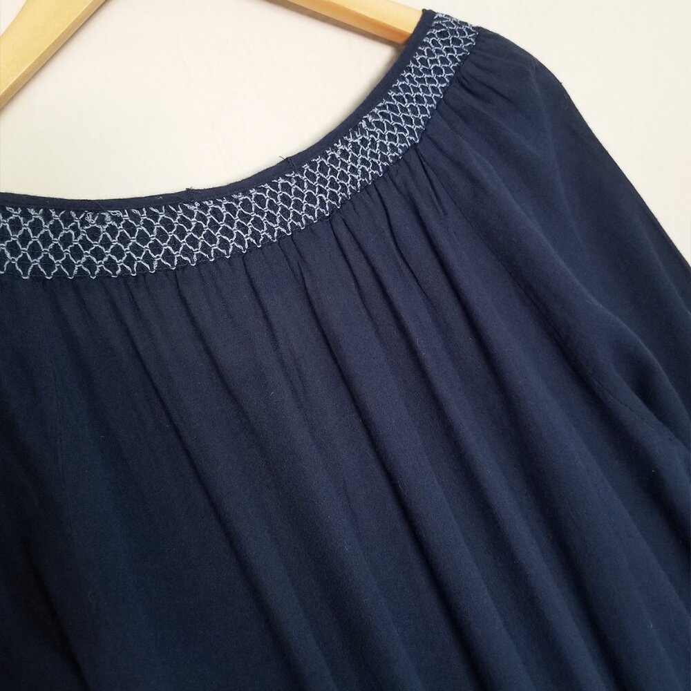 Lucky Brand Embroidered Mini Peasant Dress Long Sleeve Drop Waist Blue XL Cotton - Picture 9 of 14